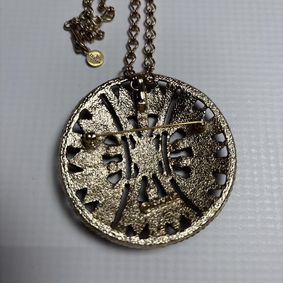 Vintage Emmons‎ Necklace Pendant Brooch Art Deco Enamel Green Coral Gold Tone - Picture 2 of 7